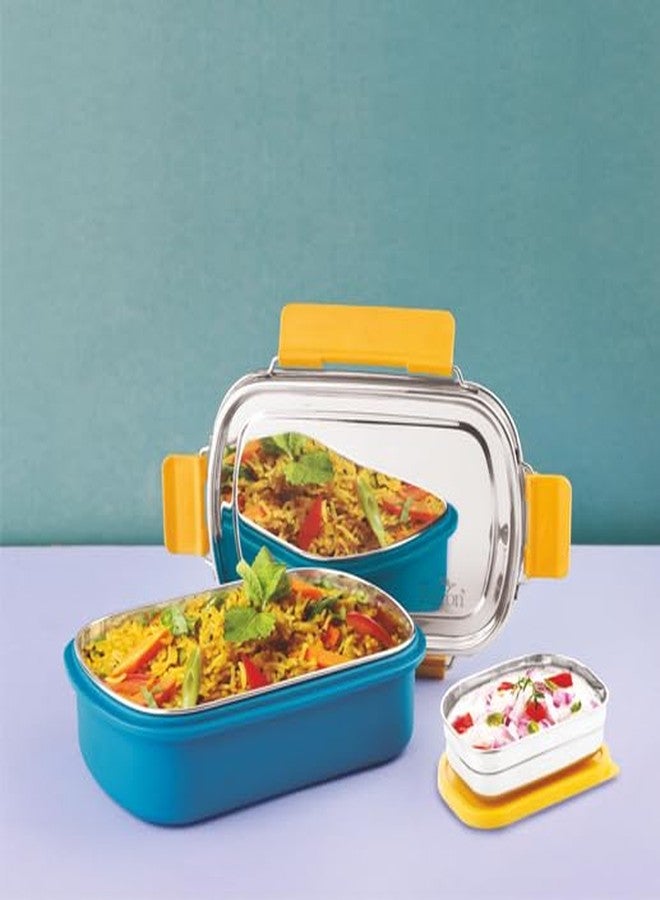 PDDFALCON Stainless Steel Comet Pro with Container 100% Leakproof, Microwave-Safe, BIS Certified, Jindal Seal & Made in India Container and Air Tight (Comet Pro 750+180 Turkish Blue) - Image 1